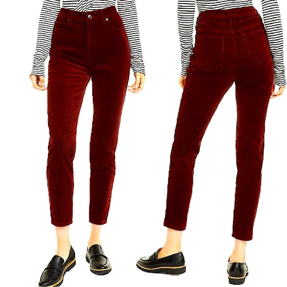 NWT Oat New York Burgundy High-Rise Skinny Stretch Corduroy Pants Size 26